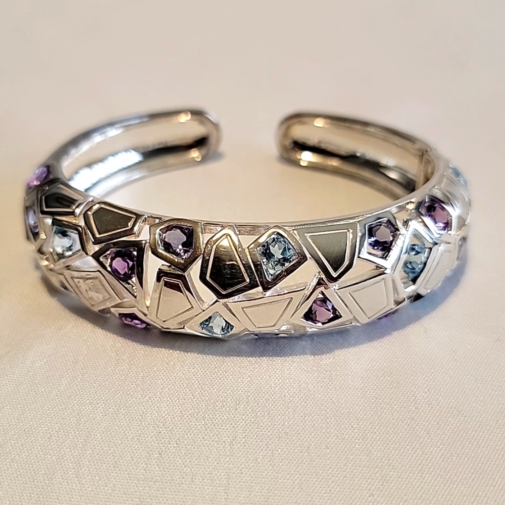 Franco P Milor Italy 925 Sterling Silver Blue & Purple Stone Bracelet